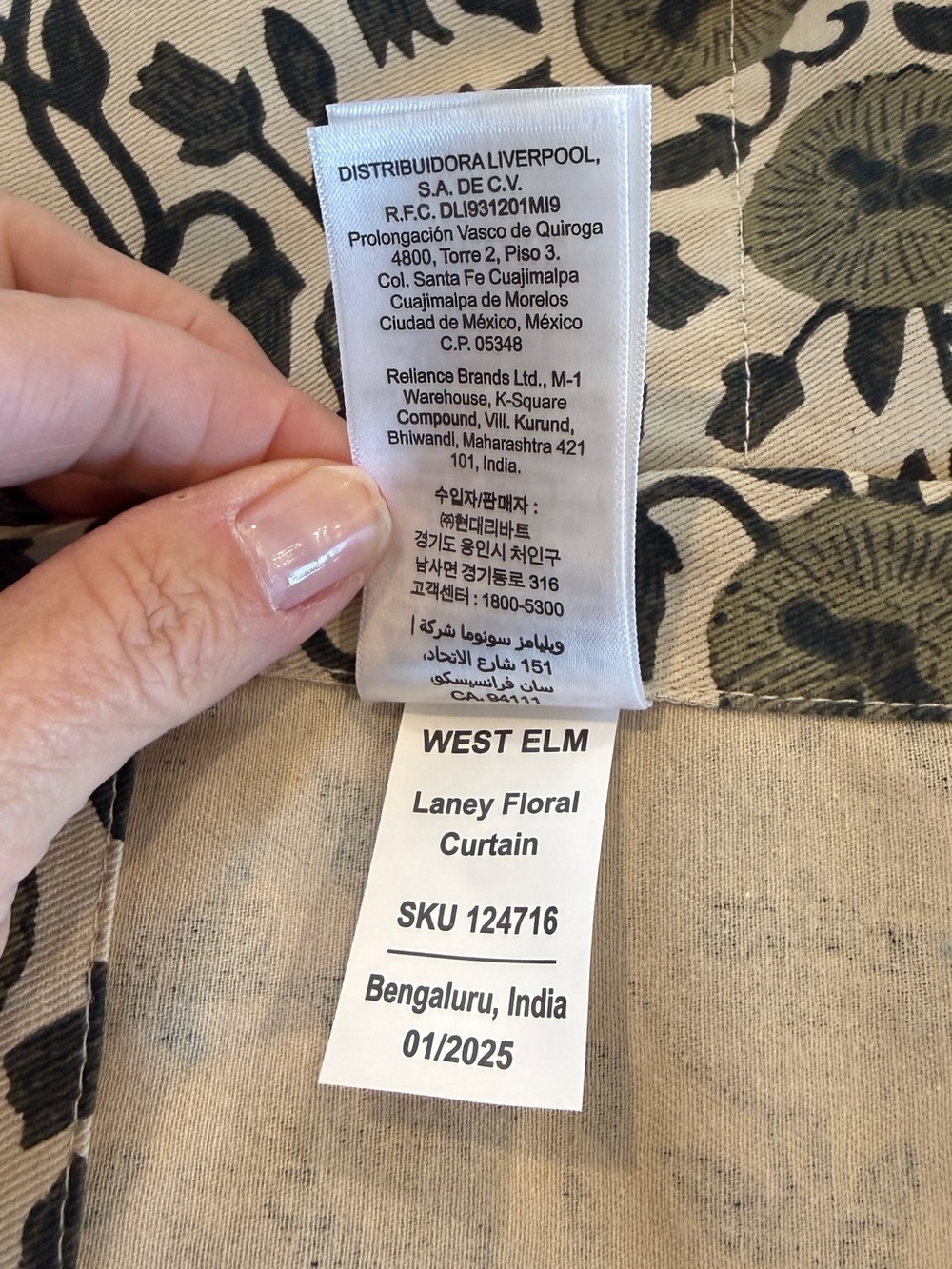 West Elm Olive Laney Floral Curtain Green Floral Drapery 2 Panels 48”x108” each - Picture 6 of 11